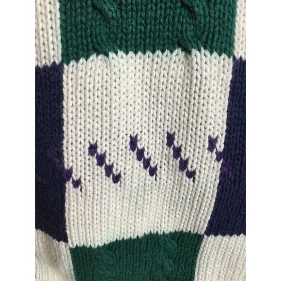 Vintage St Johns Bay Checkerboard Knit Grandpa Sweater Cable Knit Mens L - Picture 5 of 14